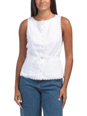 CUPCAKES & CASHMERE Sleeveless Button Down Vest Top With Lace Trimming